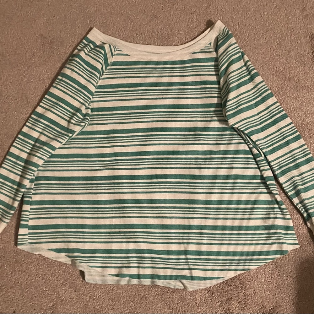 Sundance Striped Long Sleeve Top in Green and Cream